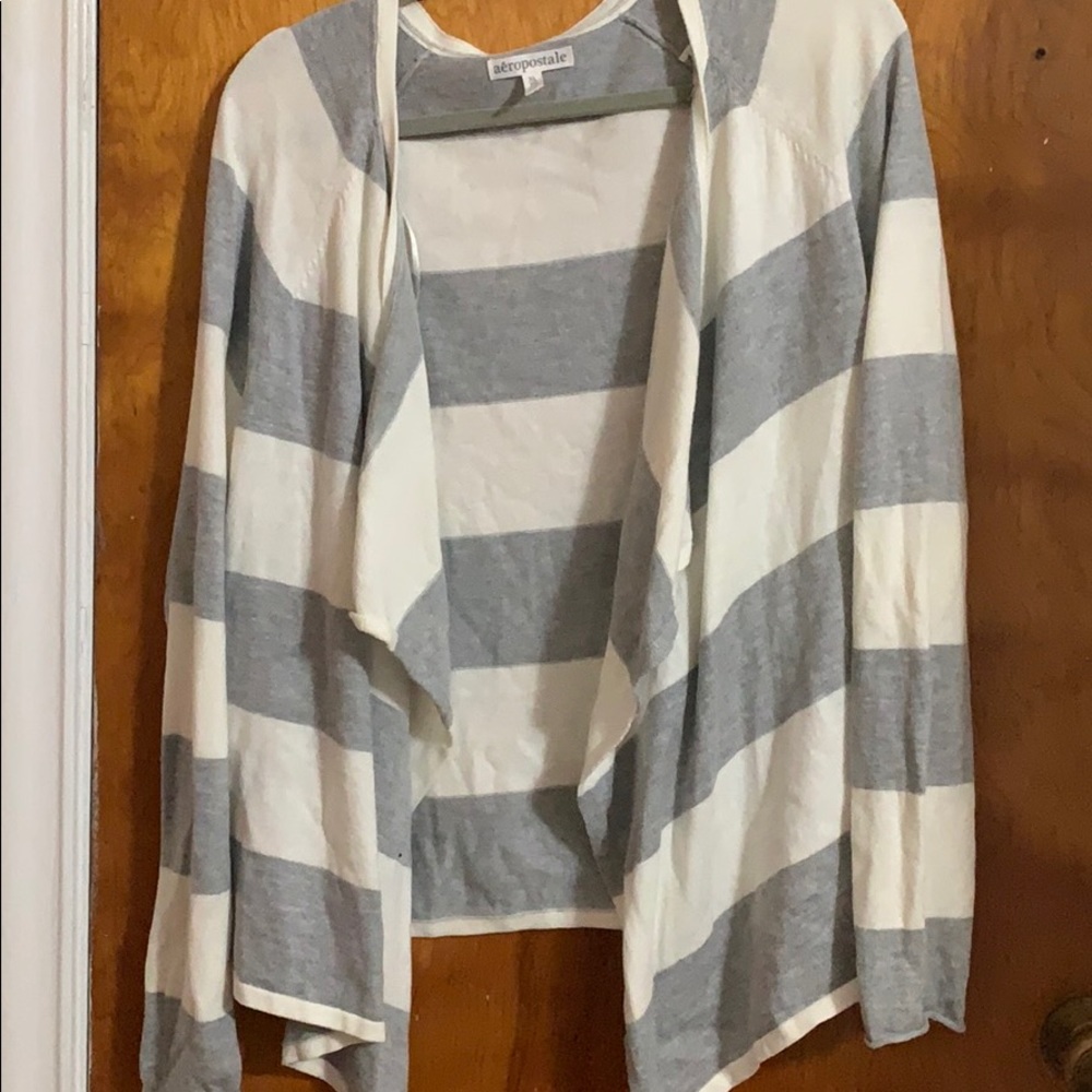 Gray/White striped cardigan